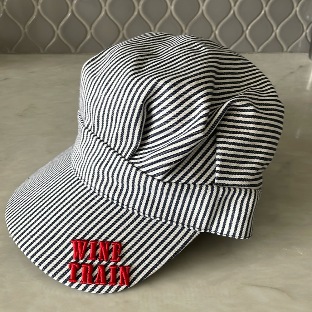 Wine train blue stripe conductor hat New